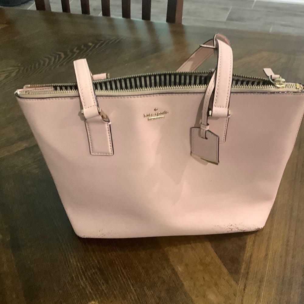 Neutral Pink Kate Spade zipper handbag purse tote shoulder bag damage stains